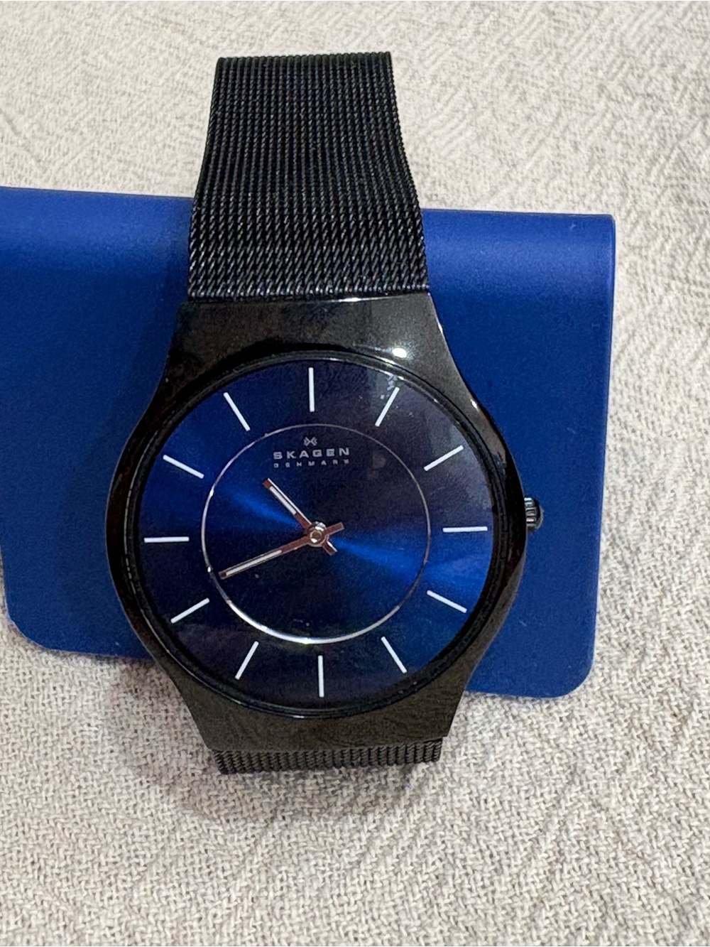 Skagen Black 233LTTMN Watch with Blue Dial and Mesh Band